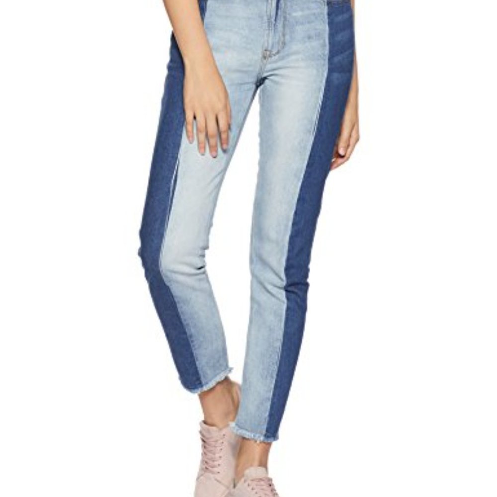 United Colors of Benetton Two Tone Girlfriend Jeans Blue Tapered Frayed 30